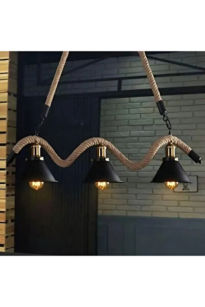 ETRONIK 3 Light Rope Pendant Light Industrial Ceiling with Vintage Chandelier Kitchen Dining Room Bar