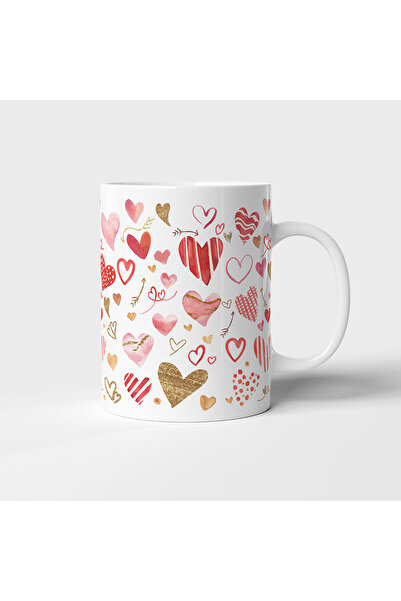 stickerino Cană ceramică cu inimioare, Ziua Îndrăgostiților / Dragobete, Albă...