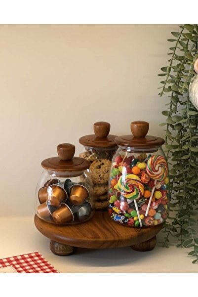 BUCOLIC Candy Glass Jar Set with Acacia Stand