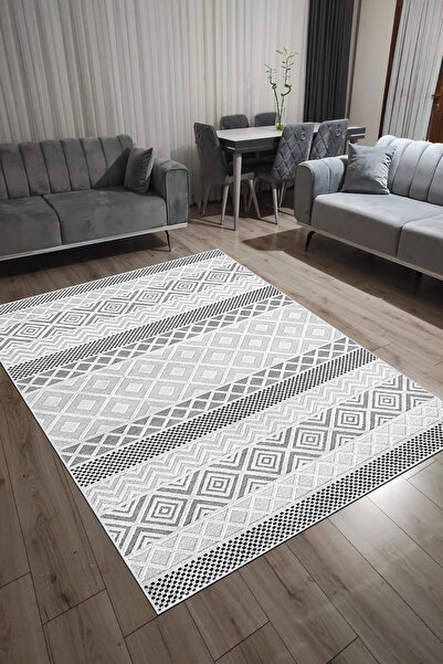 VOPTEKS Gri Halı Salon Halısı Makinede Yıkanabilir Halı Kaymaz Taban Halı