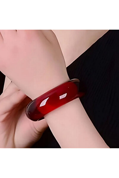 FM Minimalist Bangle Vintage Style Ruby Red Transparent Color Stylish Resin Women's Bracelet |   Bright and Stylish