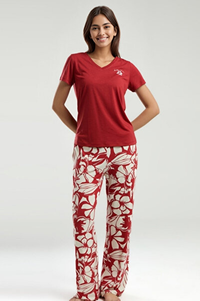 Soweto Women's Pajama Set – V-Neck Printed Top, Floral Print Bottom