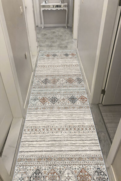 VOPTEKS Bej Halı Yolluk Makinede Yıkanabilir Halı Kaymaz Taban Halı