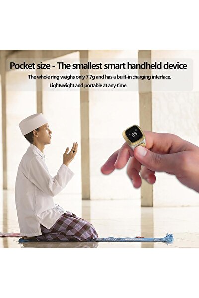 BORTONY Smart Tasbih Zikr Ring 20mm Digital Azan Alarm Clock OLED Display