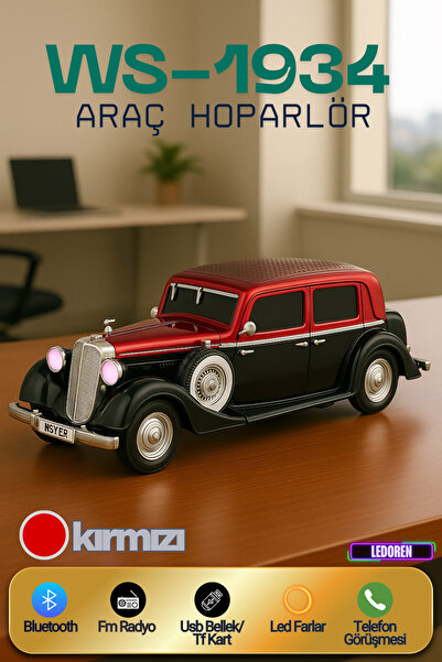 L'eDoren WS-1934 Pontiac Sedan Diecast Araba Bluetooth Hoparlör Işıklı, FM Ra...