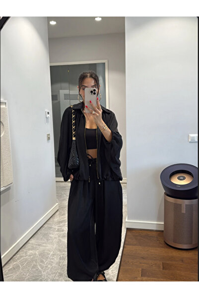 MODALİST Compleu jacheta bomber si pantalon Negru