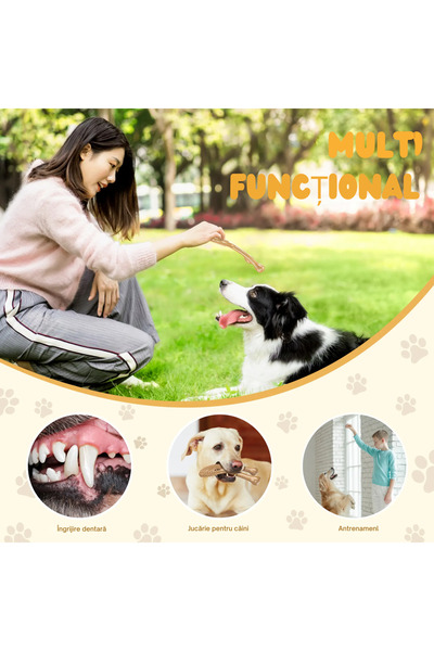 StfTauc Dog Chew Toy Bone Shape, Beef Flavor, Durable Nylon, White + 3 Free Play Balls