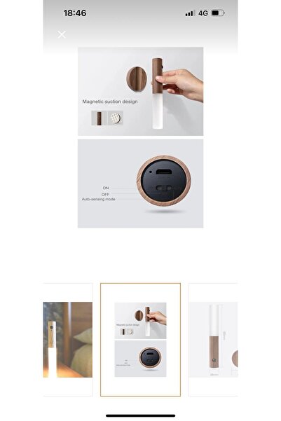 Amentes Kumru Ahşap Renk Kablosuz Sensörlü Led Aplik Şarjlı Harekete Duyarlı Dokoratif Duvar Aplik