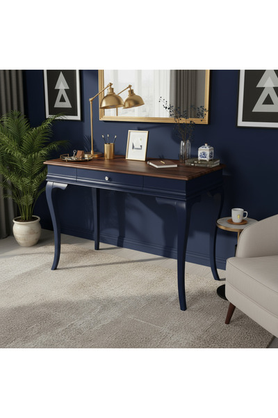 Wooding Mobilya 120 Cm Masif Rustik Lacivert Ceviz Dresuar