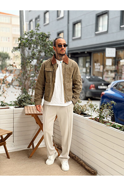 manch collection Jachetă din catifea cu detaliu de buzunar dublu culoare kaki