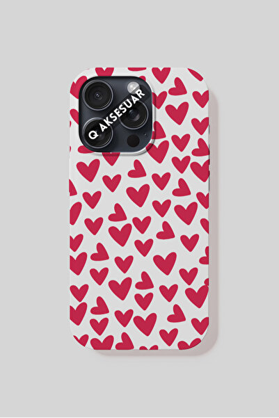 Q Aksesuar iPhone 7 Plus Compatible Red Hearts Design Phone Case - White