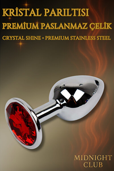 Premium Paslanmaz Çelik • Kırmızı Kristal Taşlı Anal Plug | Büyük Boy