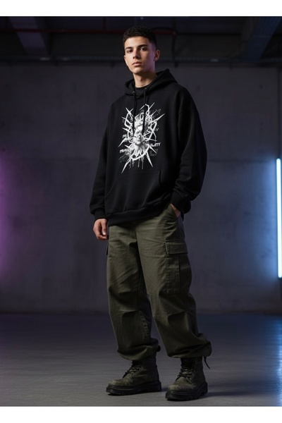 Infire clothing قصة فضفاضة هودي بتصميم هش للجنسين