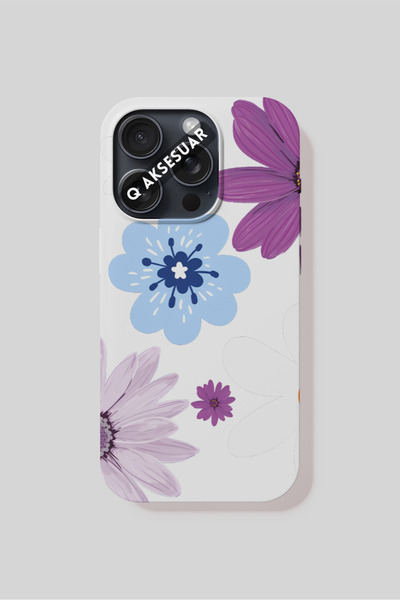 Q Aksesuar حافظة هاتف بتصميم زهرة زرقاء متوافقة مع هاتف آيفون 6S بلس - أبيض