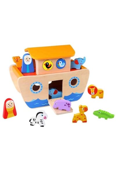 Tooky Toy jucărie interactivă, Arca lui Noe, lemn, pentru fete și băieți, 2 ani