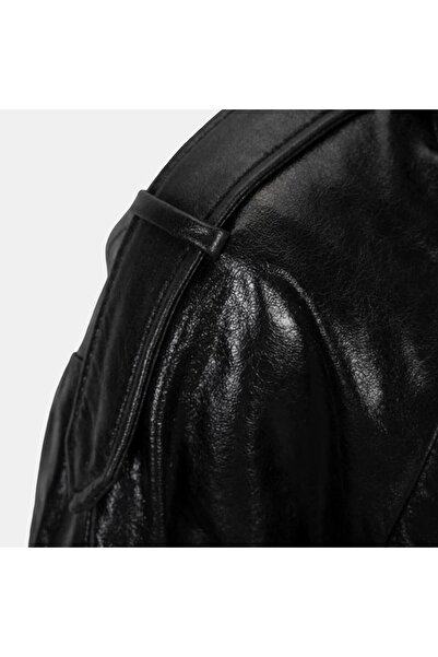 Desa Women's Black Shirt Collar Leather Bomber Jacket