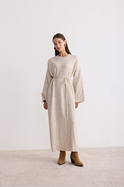 MODA MAÇKA PARK Knitwear Casual Corded Fabric Belted Dress