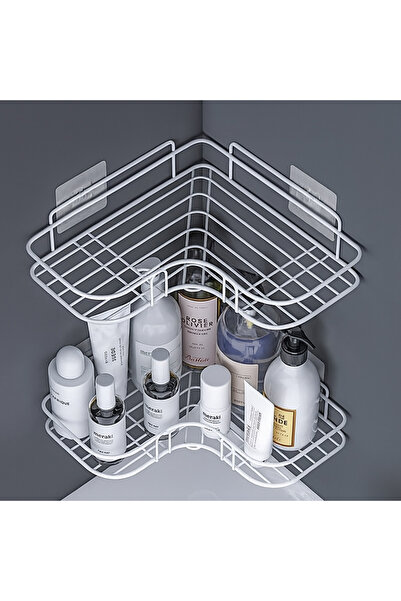 TOLMİN Store رف حمام واسع مكون من قطعتين |   منظم الحمام بتصميم L |   رف زاوي...