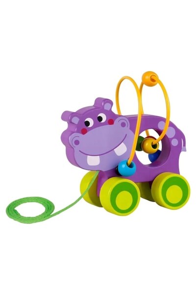 Tooky Toy Jucărie din lemn de tras – Hipopotam cu mărgele, jucărie Tooky, 18+...