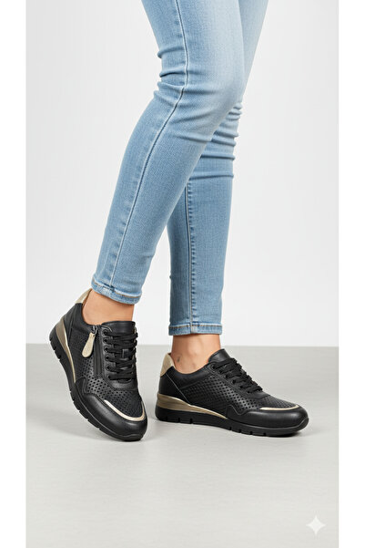 Ceyo 6601-1 Genuine Leather Orthopedic Summer Lace-Up and Zippered Soft Flexible Women's Casual Daily Sneaker