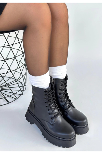 KAZAX Jonni Black Leather Lace-Up Boots