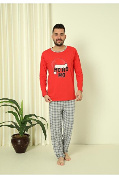 TOSKI Men's Christmas Pajamas Long Pants Long Sleeve Red, HO HO HO