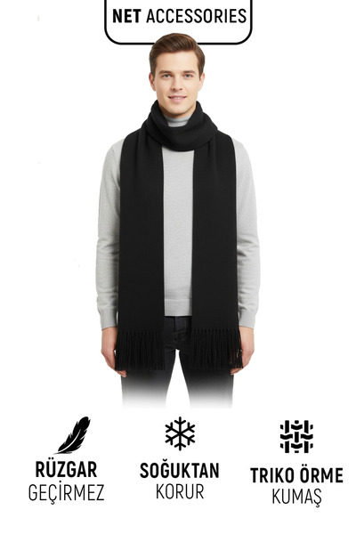 Net Tekstil Μαύρο πλεκτό κασκόλ από βαμβάκι Unisex