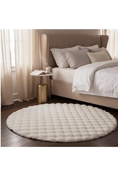 Generic Round faux fur rug, soft polyester, suitable for children's rooms and small pets, 90 cm diameter