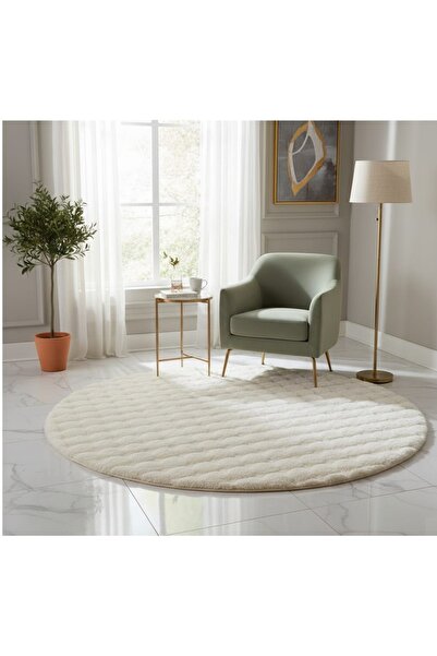 Generic Round faux fur rug, soft polyester, suitable for children's rooms and small pets, 90 cm diameter
