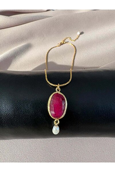 BuinJewellery Yakut Taşlı Kare Zincir Kolye