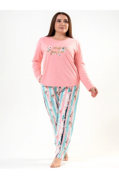 VİENETTA Women's 100% Cotton Long Sleeve Comfortable Fit Flower Patterned Pajama Set