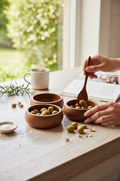 Shila Wooden Round Bowl/Snack Bowl 4 Pieces (9cm)