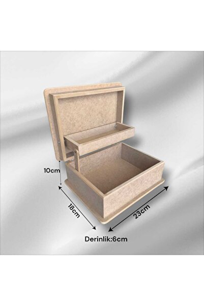 SEKAY AHŞAP Ahşap Boyanabilir Asansörlü-Küçük boy Dekoratif Takı-Makyaj Kutusu