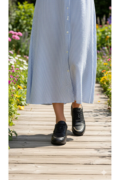 Ceyo 6601-1 Genuine Leather Orthopedic Summer Lace-Up and Zippered Soft Flexible Women's Casual Daily Sneaker