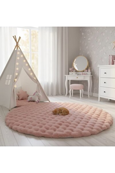 Generic Round faux fur rug, soft polyester, suitable for children's rooms and small pets, 90 cm diameter