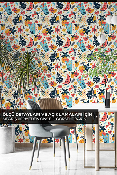 Pluswall Tropikal Meyveler ve İçecekler Kendinden Yapışkanlı Duvar Kağıdı, Ca...