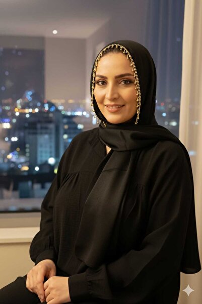 ALLURİNG THE BETTER ONE شال سهرة بتصميم أسود مع أحجار ذهبية حوله