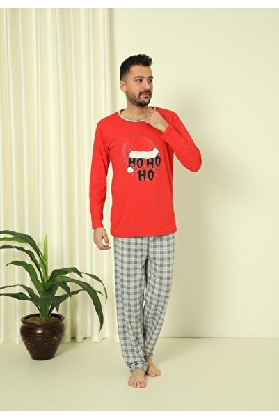 TOSKI Men's Christmas Pajamas Long Pants Long Sleeve Red, HO HO HO