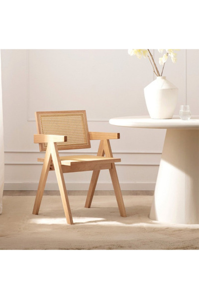 VALUE Mid-century modern armchair - solid wood frame armchair with rattan for home or office