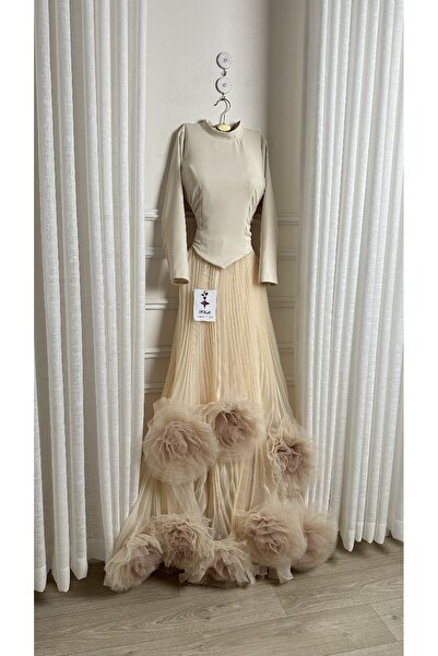 Onila فستان بيج ناعم بوردات منفوشه