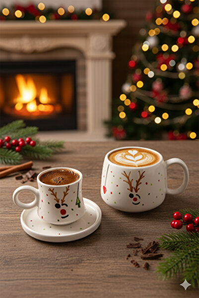 Gezdikçe Bilelim My Dear Self Series Deer Pattern, Handmade Ceramic and Mug Set, Mug, Hand Made