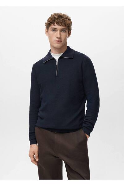 MANGO Man Mikro yapılı fermuarlı yaka kazak