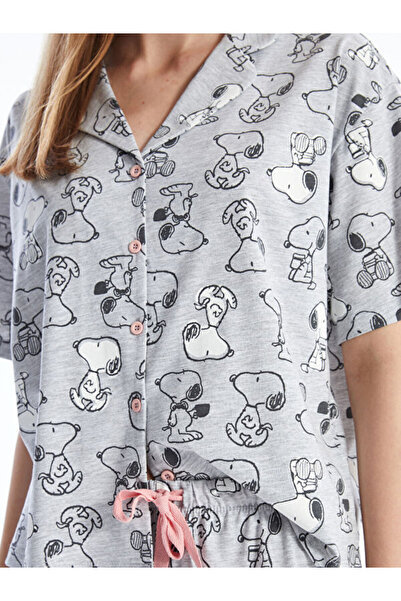 LC Waikiki Shirt Collar Snoopy Printed Short Sleeve Women's Pajamas Set