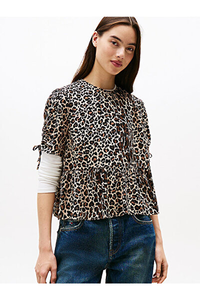 Tommy Hilfiger Leopard Print Short Sleeve Blouse
