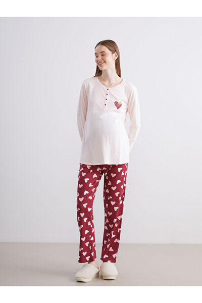 LC Waikiki Crew Neck Printed Maternity Pajamas Set