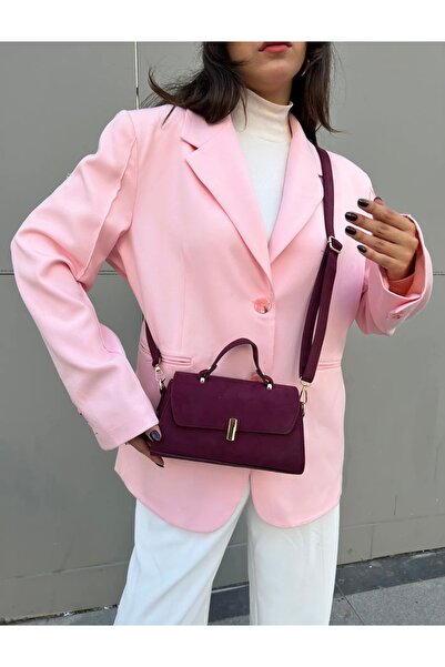 grand coco Women's Stylish Buckled Burgundy Suede Hand and Shoulder Bag