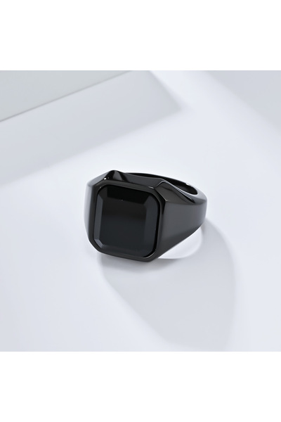 Kracer Inel negru din oțel cu piatră de zircon neagră