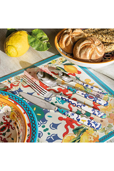 GUZZİNİ 24-piece cutlery set, blue, Flower&Lemon –