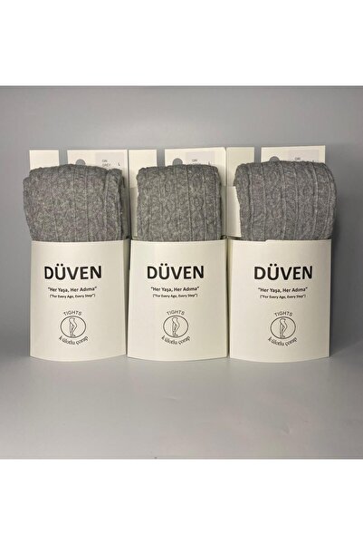DÜVEN 3-Pack Carina Cotton Patterned Gray Women's Pantyhose