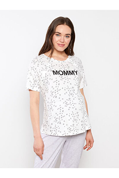 LC Waikiki Crew Neck Printed Short Sleeve Cotton Maternity Pajamas Set